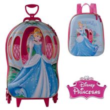 Kit Mochila 3D Com 6 Rodinhas + Lancheira Princesas Cinderela Carruagem - Diplomata