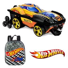 Kit Mochila 3D Com 6 Rodinhas + Lancheira Hotwheels Dune A Soar Dourado - Diplomata