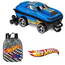 Kit Mochila 3D Com 6 Rodinhas + Lancheira Hotwheels D Muscle Azul - Diplomata