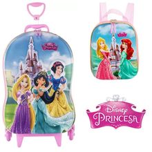 Kit Mochila 3D Com 6 Rodinhas + Lancheira 3 Princesas  - Diplomata