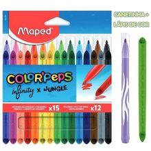 Kit Color Peps Lapis de Cor Infinity 15 Cores + Canetinha Jungle 12 Cores - Maped