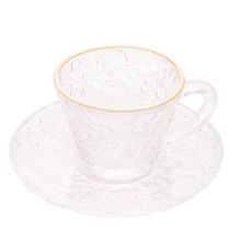 Jogo 6 Xícara de Café Petra Cristal Pires Borda Dourada 70ml