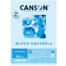 Bloco Aquarela A3 Mix Media Branco Com 12 Folhas 300g - Canson