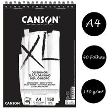 Bloco XL Dessin Noir A4 Preto com 40 Folhas 150g - Canson