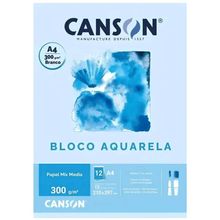 Bloco Aquarela A4 Mix Media Branco Com 12 Folhas 300g - Canson
