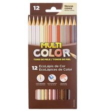 Lapis de Cor Tons de Pele Sextavado com 12 Cores - Multicolor