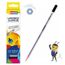 Lapis Preto HB Classic Sextavado com 12 Unidades - Acrilex