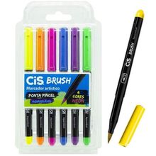 Marcador ArtIstico Brush Aquarelavel 6 Cores Neon - CIS