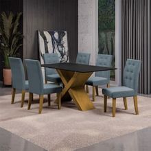 Mesa de Jantar Retangular Dobuê Dubai Light 160x90cm com 6 Cadeiras Estofadas Revestidas em Tecido Veloplus