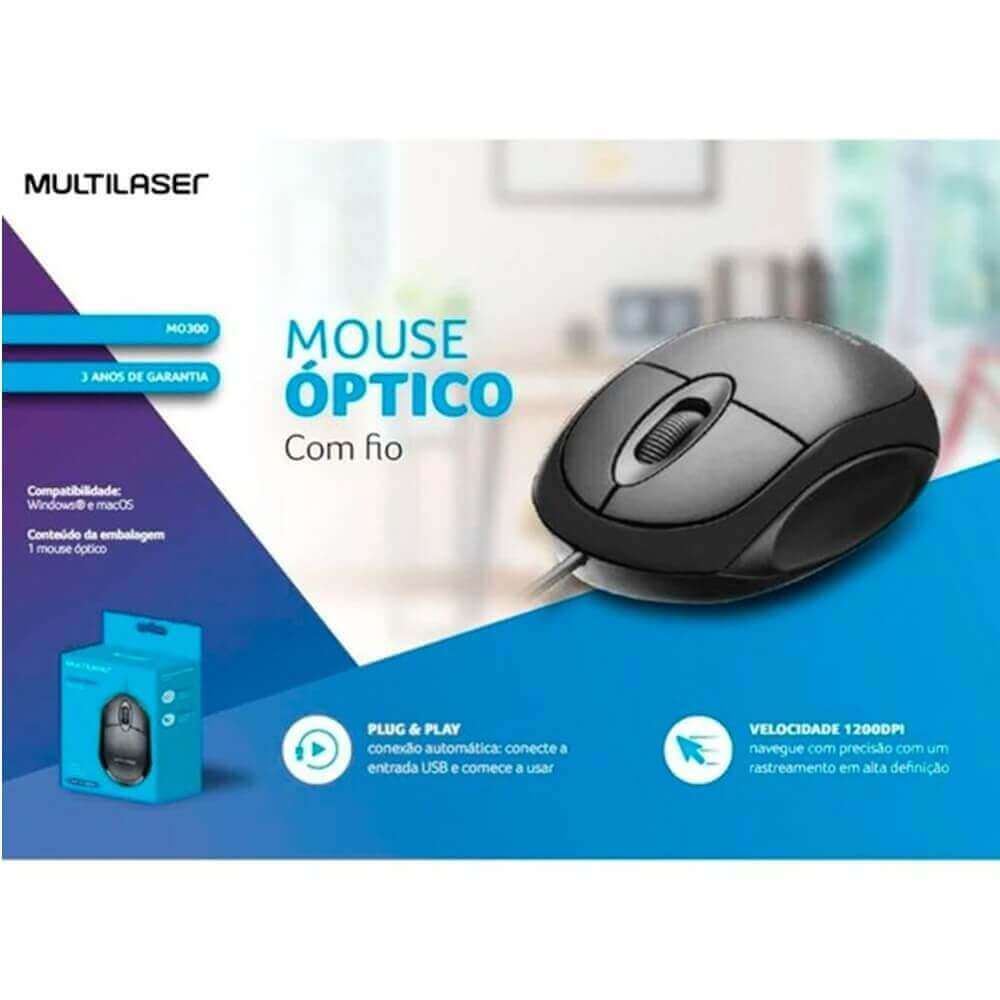 Mouse Com Fio Classic Conexao USB 1200dpi Cabo de 100cm 3 Botoes Preto ...