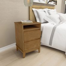 Mesa de Cabeceira 2 Gavetas c/ Nicho Freijó Prata Madeira Pinus com MDF - Finestra