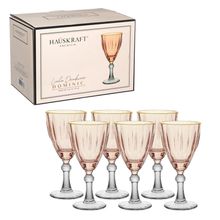 Taça Água e Vinho Dominic Hauskraft Rosa Borda Dourada 275 ml 6 Peças