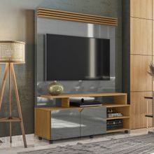 Estante Home para TV até 60 Polegadas 2 Portas Prateleira e Rodízio Berlim Cinza Perolizado/Tauari - Lukaliam