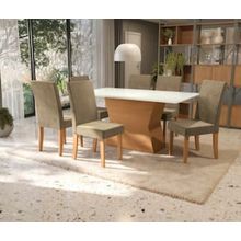 Mesa de Jantar Retangular Kappesberg Jade com 6 Cadeiras - Canela/Off White