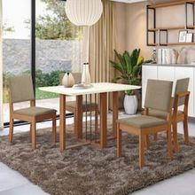 Mesa de Jantar Retangular Kappesberg Bélgica com 4 Cadeiras - Canela/Off White