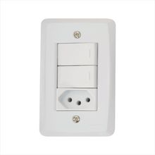 Conjunto 4x2 com 2 Interruptores Simples 10 A 250 V e 1 Tomada 2P+T 20 A 250 V Tramontina Lux2 Branco