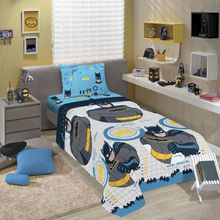 Jogo de Cama Lepper Solteiro Microfibra Estampado Batman 03 Pçs Cinza