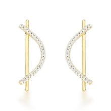 Brinco Delicado Palito com Onda Cravejada Banhado a Ouro 18k