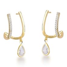 Brinco Ear Hook com ponto de Luz Gota Banhado a Ouro 18k