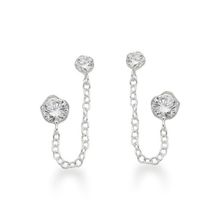 Brinco duplo com Zirconia Flor e  ponto de Luz Zirconia Prata 925