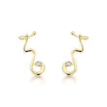 Charme Serpente: Brincos Ondulados Banhados a Ouro 18k com Zircônia Banhado a Ouro 18k