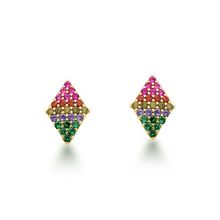Brinco Arco Iris Losango Colorido Banhado a Ouro 18k