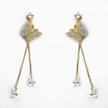 Brinco Banhado a Ouro 18K de Franja com Borboleta Cravejado com Zircônia