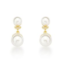 Brinco Charmoso Duas Perolas Sinteticas Banhado a Ouro 18k