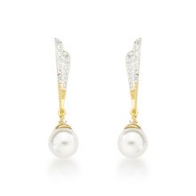 Brinco Palito Cravejado e Pérola Sintética Banhado a Ouro 18k