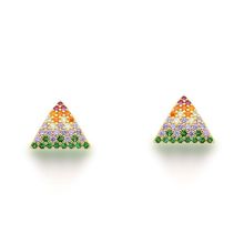 Brinco Triangulo brilhoso Colorido Banhado a Ouro 18k