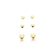 Trio de Brincos coração Banhados a Ouro 18k