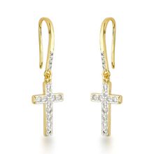 Brincos com Gancho e Cruz de Zircônias Cristais Banhados a Ouro 18k