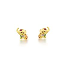 Brinco Elefante da sorte colorido Banhado Ouro 18k