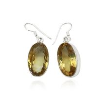 Brinco Gancho Pedra Natural Oval Topazio Prata 925