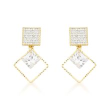 Brinco Sofisticado Zirconia Quadrada Banhada a Ouro 18k