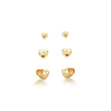 Trio de Brincos Corações com ponto de Luz Banhado a Ouro 18k