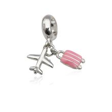 Berloque Mala  Rosa e Avião Prata 925