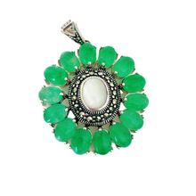 Pingente Mandala com Agatas Verdes e Madreperola Prata 925