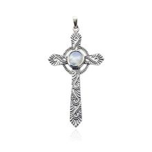 Pingente Crucifixo desenhado  Bali Com Pedra Natural Prata 925