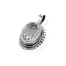 Pingente Oval Cristal Facetado 4cm Prata 925
