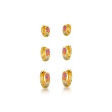 Kit Trio de Brincos Argolas coloridas Banhadas a Ouro 18k