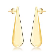 Brinco Gota Lisa Fina Comprida Semijoia Banhado a Ouro 18k