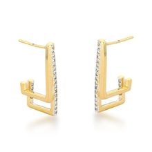 Brinco Quadrado Duas Linhas Banhado a Ouro 18k
