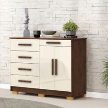 Cômoda Sapateira 5 Gavetas 2 Portas Sirius Imbuia/Champanhe - Vila Rica