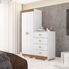 Cômoda Guarda-Roupa 4 Gavetas 2 Portas Cristal Branco/Camarim - Vila Rica