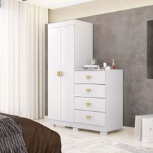 Cômoda Guarda-Roupa 4 Gavetas 2 Portas Cristal Branco - Vila Rica