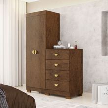 Cômoda Guarda-Roupa 4 Gavetas 2 Portas Cristal Imbuia Rústico - Vila Rica