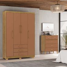 Guarda-Roupa Espanha 4 Portas Cômoda Ibiza 5 Gavetas Nature/Camarim - Vila Rica