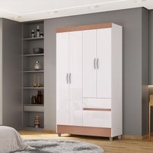 Guarda-Roupa 4 Portas 2 Gavetas Ideal Plus Branco/Camarim - Vila Rica