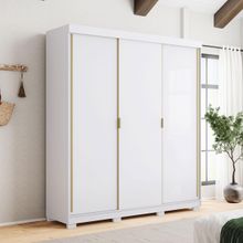 Guarda-Roupa 3 Portas Correr Dupla Face 4 Gavetas Porto Branco/Camarim 100% MDF - Vila Rica